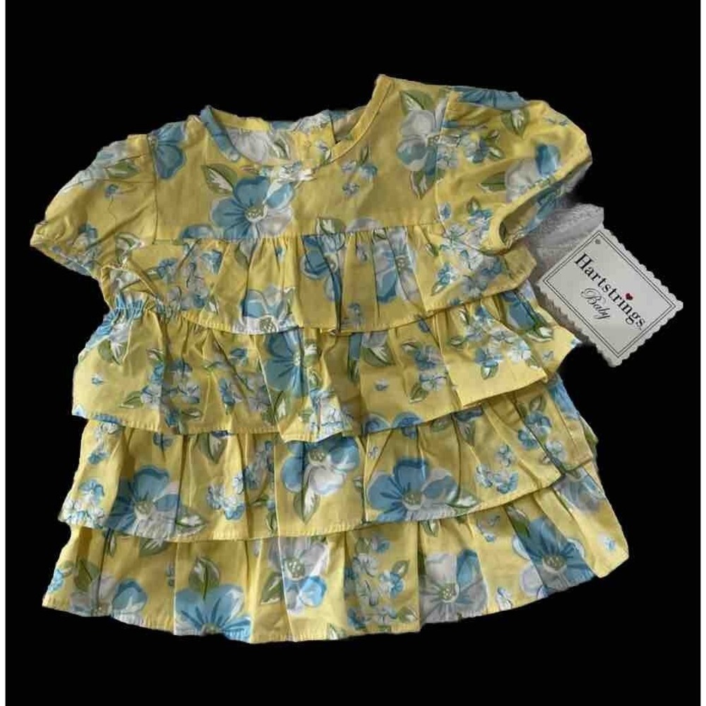 Vintage Hartstrings Girl's 6-9 Months Yellow  Floral Dress Y2K Traditional